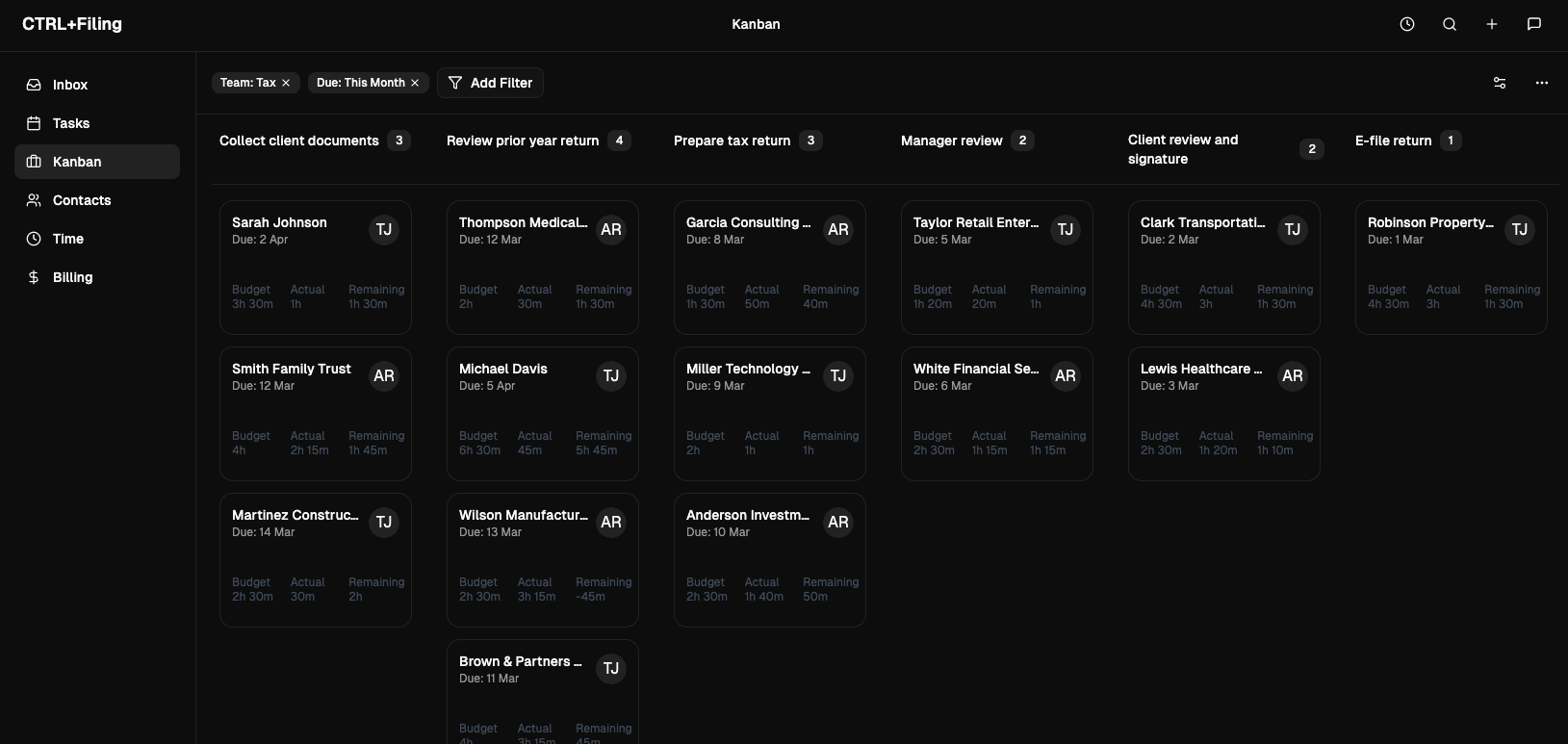CTRL+Filing workflow management dashboard